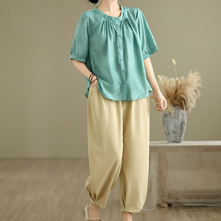 Ensemble 2 pièces décontracté pour femme, chemise à manches courtes, sarouel et vêtements de méditation, motif Buddha Stones - image 6
