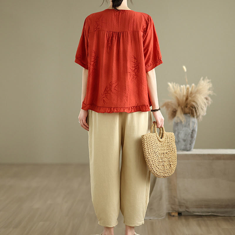 Ensemble 2 pièces décontracté pour femme, chemise à manches courtes, sarouel et vêtements de méditation, motif Buddha Stones - image 9
