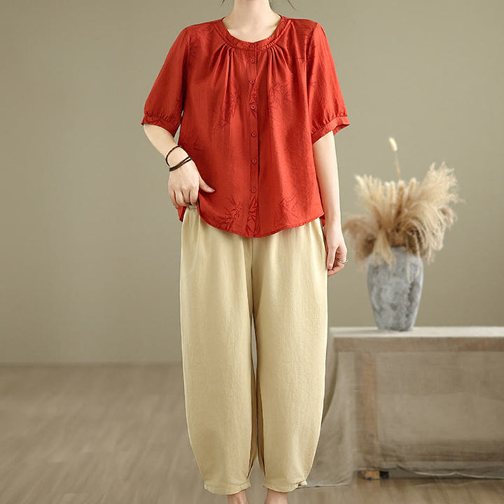 Ensemble 2 pièces décontracté pour femme, chemise à manches courtes, sarouel et vêtements de méditation, motif Buddha Stones - Rouge - US12，UK/AU16，EU44 (2XL) - image 8