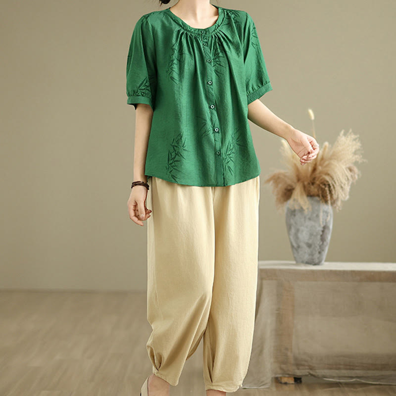 Ensemble 2 pièces décontracté pour femme, chemise à manches courtes, sarouel et vêtements de méditation, motif Buddha Stones - image 23