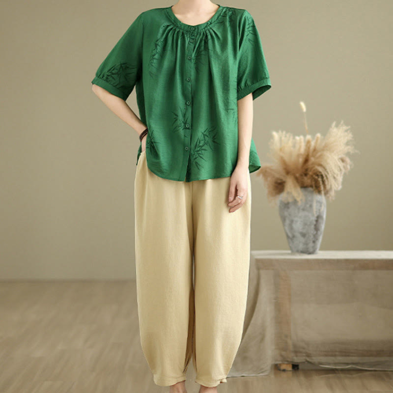 Ensemble 2 pièces décontracté pour femme, chemise à manches courtes, sarouel et vêtements de méditation, motif Buddha Stones - image 22