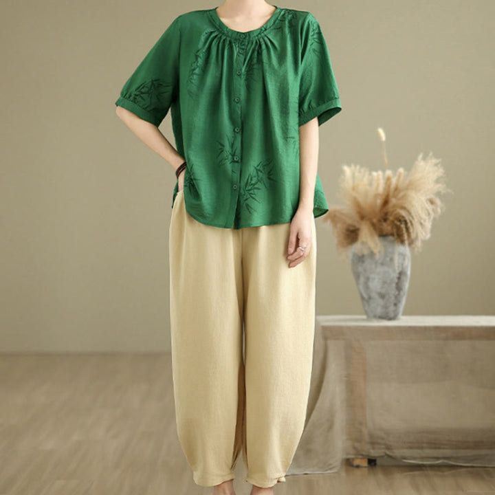 Ensemble 2 pièces décontracté pour femme, chemise à manches courtes, sarouel et vêtements de méditation, motif Buddha Stones - image 22