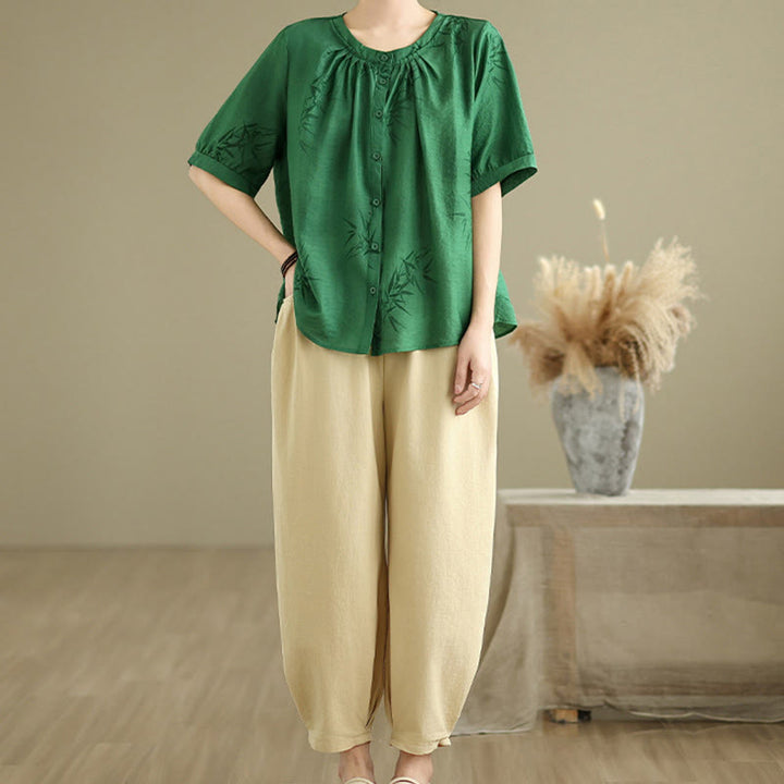 Ensemble 2 pièces décontracté pour femme, chemise à manches courtes, sarouel et vêtements de méditation, motif Buddha Stones - Vert de mer - US12，UK/AU16，EU44 (2XL) - image 19