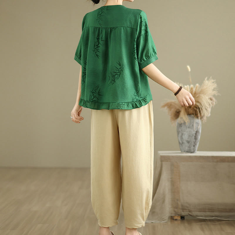Ensemble 2 pièces décontracté pour femme, chemise à manches courtes, sarouel et vêtements de méditation, motif Buddha Stones - image 20