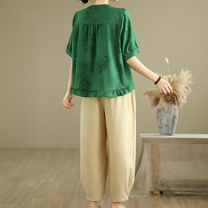 Ensemble 2 pièces décontracté pour femme, chemise à manches courtes, sarouel et vêtements de méditation, motif Buddha Stones - image 20