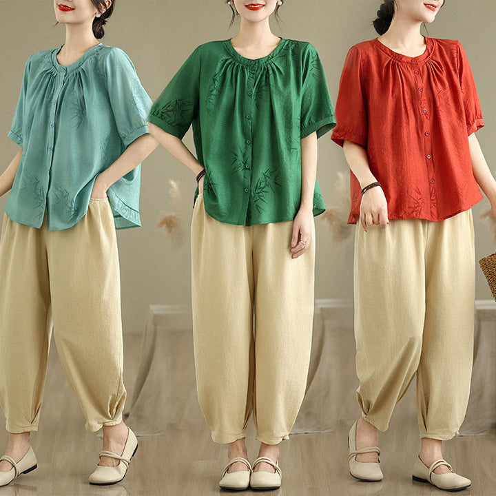 Ensemble 2 pièces décontracté pour femme, chemise à manches courtes, sarouel et vêtements de méditation, motif Buddha Stones - image 27