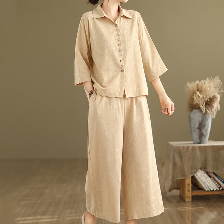 Ensemble 2 pièces décontracté pour femme, chemise à col montant et pantalon ample, Buddha Stones, vêtements de méditation - image 4