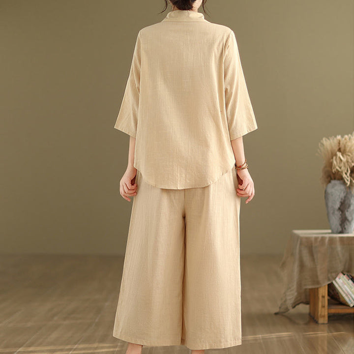 Ensemble 2 pièces décontracté pour femme, chemise à col montant et pantalon ample, Buddha Stones, vêtements de méditation - image 4