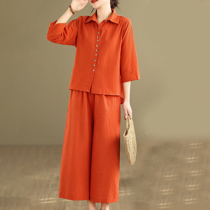 Ensemble 2 pièces décontracté pour femme, chemise à col montant et pantalon ample, Buddha Stones, vêtements de méditation - image 9