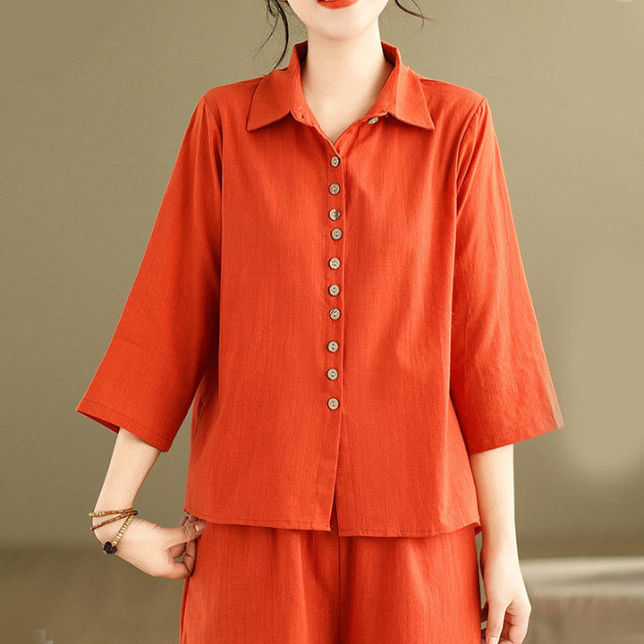 Ensemble 2 pièces décontracté pour femme, chemise à col montant et pantalon ample, Buddha Stones, vêtements de méditation - image 15