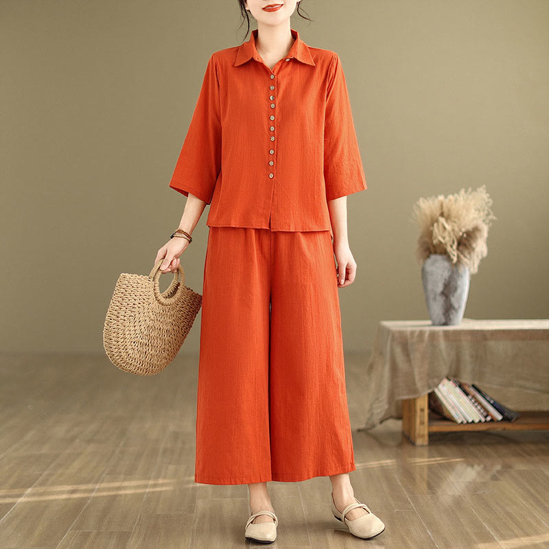 Ensemble 2 pièces décontracté pour femme, chemise à col montant et pantalon ample, Buddha Stones, vêtements de méditation - image 15