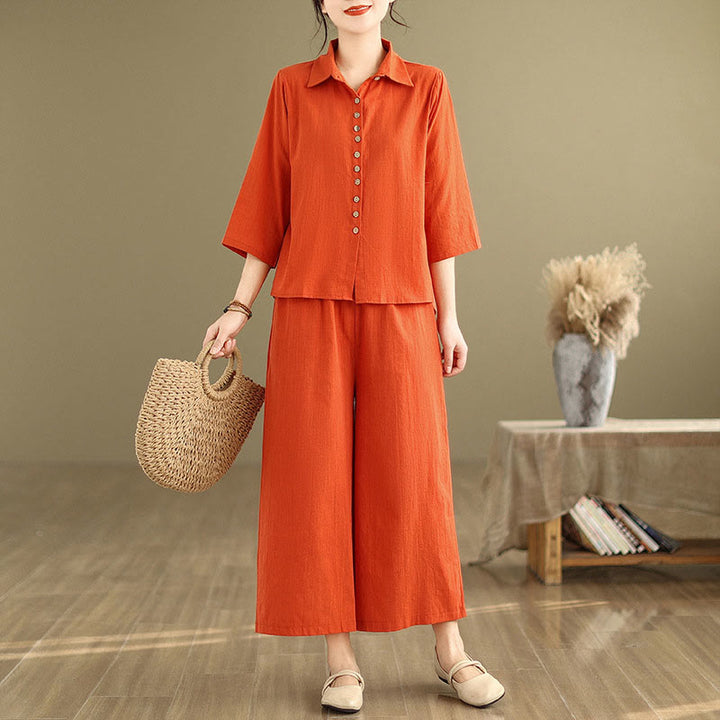Ensemble 2 pièces décontracté pour femme, chemise à col montant et pantalon ample, Buddha Stones, vêtements de méditation - image 15