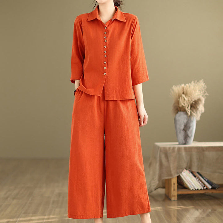 Ensemble 2 pièces décontracté pour femme, chemise à col montant et pantalon ample, Buddha Stones, vêtements de méditation - image 11
