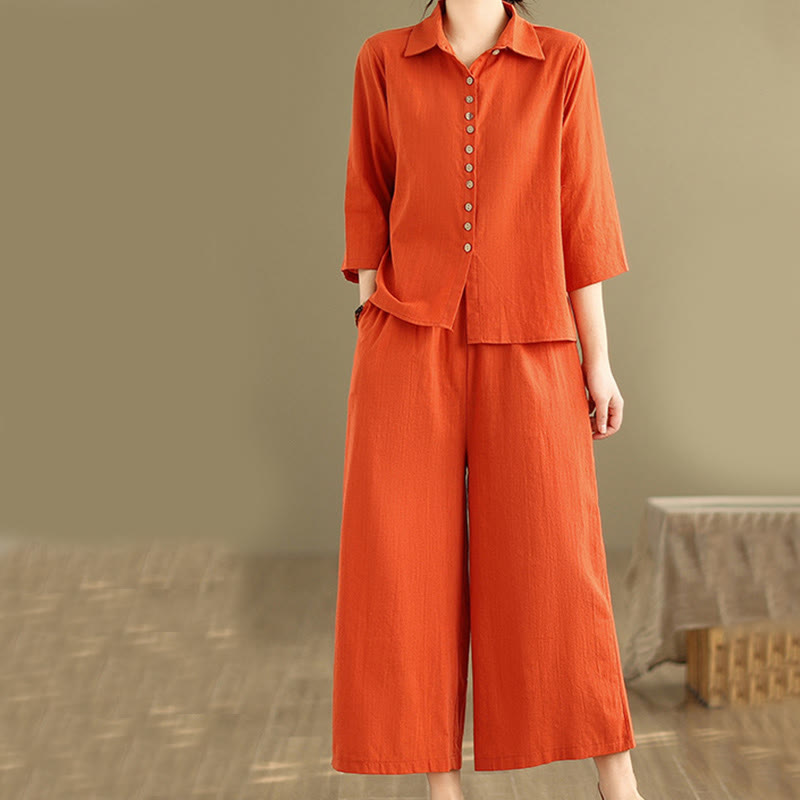 Ensemble 2 pièces décontracté pour femme, chemise à col montant et pantalon ample, Buddha Stones, vêtements de méditation - image 10
