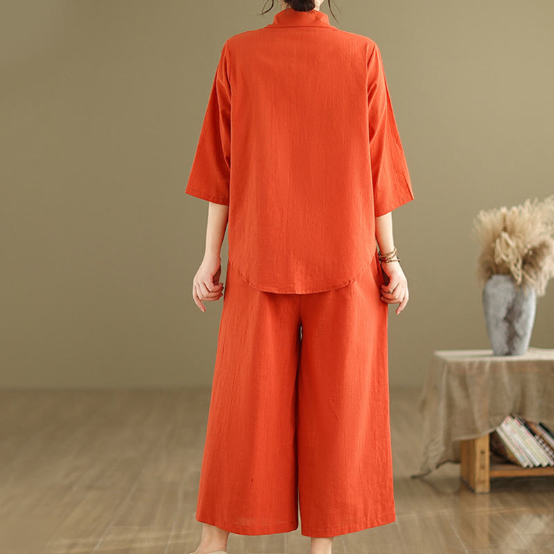 Ensemble 2 pièces décontracté pour femme, chemise à col montant et pantalon ample, Buddha Stones, vêtements de méditation - image 11