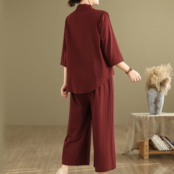 Ensemble 2 pièces décontracté pour femme, chemise à col montant et pantalon ample, Buddha Stones, vêtements de méditation - image 25