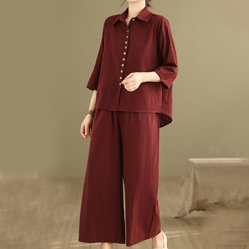 Ensemble 2 pièces décontracté pour femme, chemise à col montant et pantalon ample, Buddha Stones, vêtements de méditation - image 24