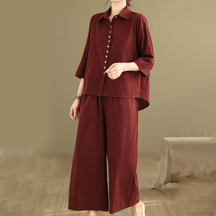 Ensemble 2 pièces décontracté pour femme, chemise à col montant et pantalon ample, Buddha Stones, vêtements de méditation - image 24