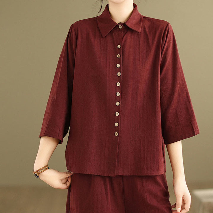 Ensemble 2 pièces décontracté pour femme, chemise à col montant et pantalon ample, Buddha Stones, vêtements de méditation - image 25