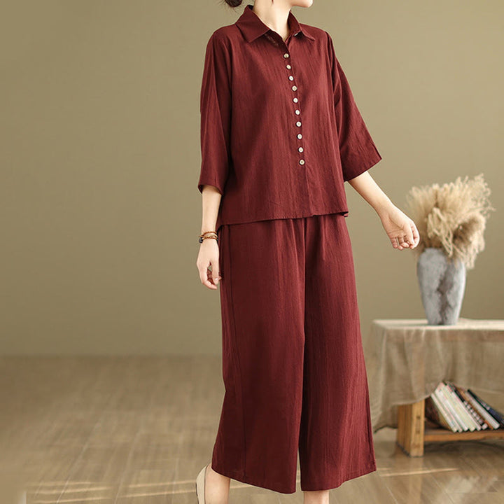 Ensemble 2 pièces décontracté pour femme, chemise à col montant et pantalon ample, Buddha Stones, vêtements de méditation - image 23
