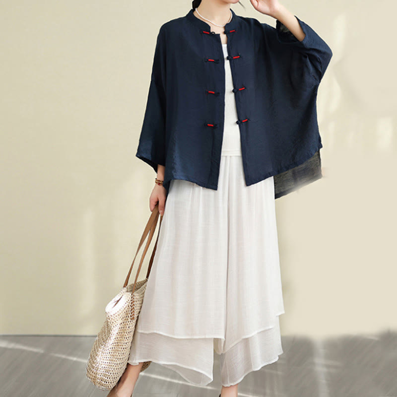 Ensemble 2 pièces décontracté pour femme avec chemise à boutons et pantalon ample et motif Buddha Stones , vêtements de méditation - Bleu nuit - US12，UK/AU16，EU44 (XL) - image 1