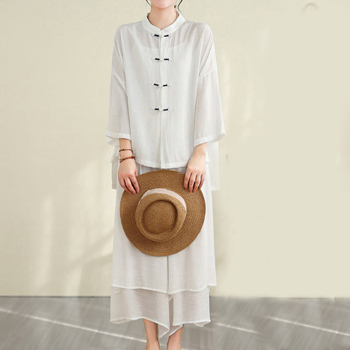 Ensemble 2 pièces décontracté pour femme avec chemise à boutons et pantalon ample et motif Buddha Stones , vêtements de méditation - image 16