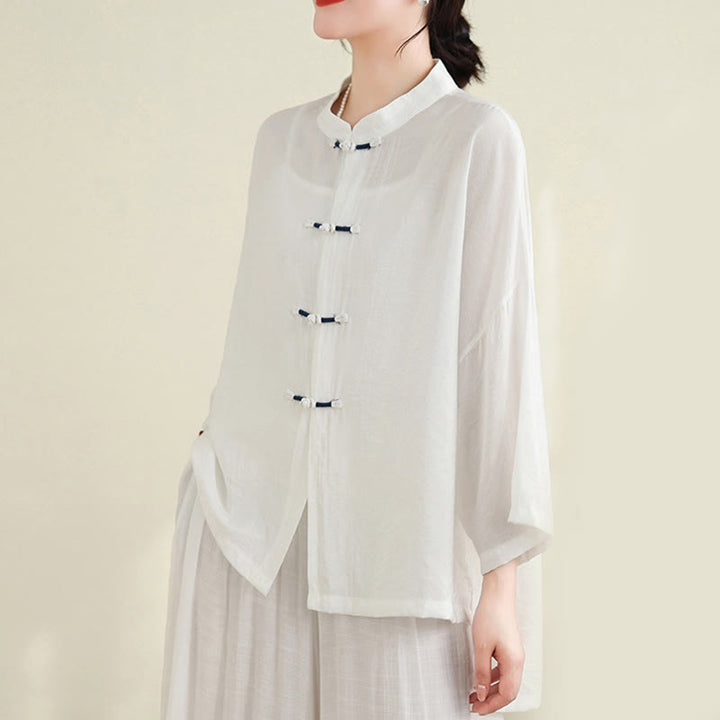 Ensemble 2 pièces décontracté pour femme avec chemise à boutons et pantalon ample et motif Buddha Stones , vêtements de méditation - image 17