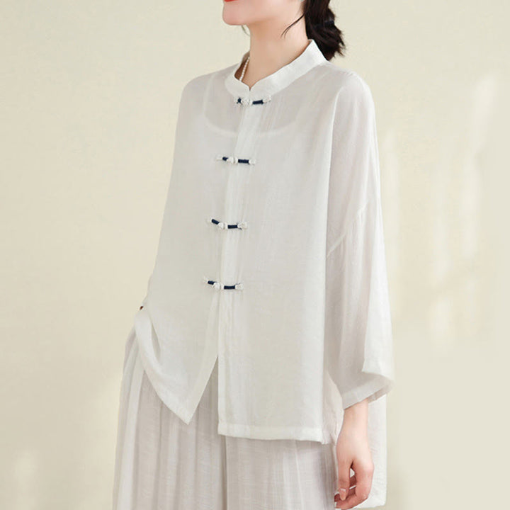 Ensemble 2 pièces décontracté pour femme avec chemise à boutons et pantalon ample et motif Buddha Stones , vêtements de méditation - image 13