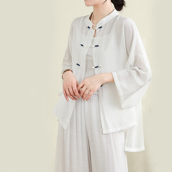 Ensemble 2 pièces décontracté pour femme avec chemise à boutons et pantalon ample et motif Buddha Stones , vêtements de méditation - image 10