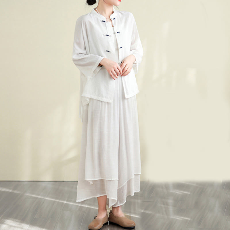 Ensemble 2 pièces décontracté pour femme avec chemise à boutons et pantalon ample et motif Buddha Stones , vêtements de méditation - Neige - US12，UK/AU16，EU44 (XL) - image 7