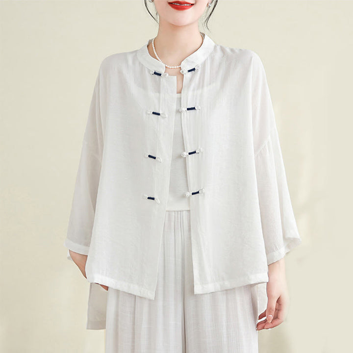 Ensemble 2 pièces décontracté pour femme avec chemise à boutons et pantalon ample et motif Buddha Stones , vêtements de méditation - image 9