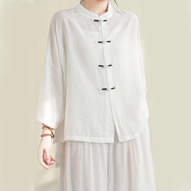 Ensemble 2 pièces décontracté pour femme avec chemise à boutons et pantalon ample et motif Buddha Stones , vêtements de méditation - image 12
