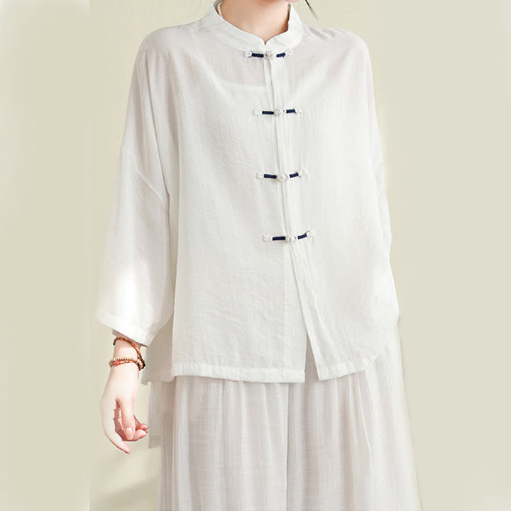 Ensemble 2 pièces décontracté pour femme avec chemise à boutons et pantalon ample et motif Buddha Stones , vêtements de méditation - image 12