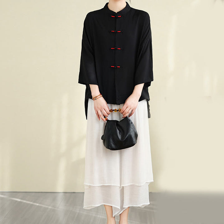 Ensemble 2 pièces décontracté pour femme avec chemise à boutons et pantalon ample et motif Buddha Stones , vêtements de méditation - image 26