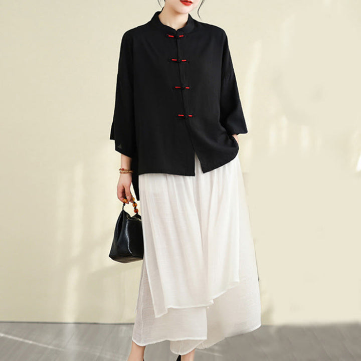 Ensemble 2 pièces décontracté pour femme avec chemise à boutons et pantalon ample et motif Buddha Stones , vêtements de méditation - image 22