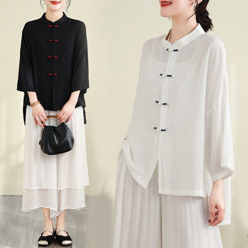 Ensemble 2 pièces décontracté pour femme avec chemise à boutons et pantalon ample et motif Buddha Stones , vêtements de méditation - image 27