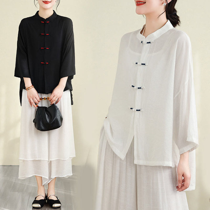 Ensemble 2 pièces décontracté pour femme avec chemise à boutons et pantalon ample et motif Buddha Stones , vêtements de méditation - image 27