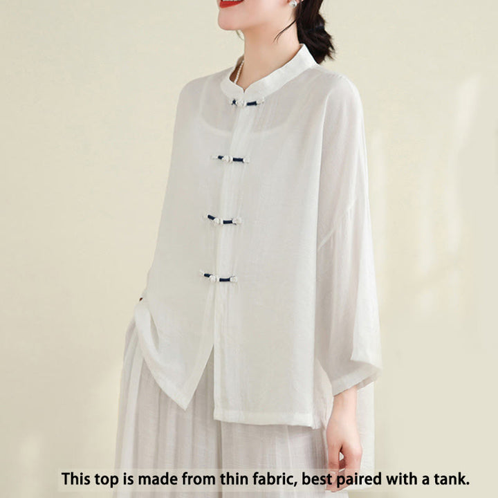 Ensemble 2 pièces décontracté pour femme avec chemise à boutons et pantalon ample et motif Buddha Stones , vêtements de méditation - image 8