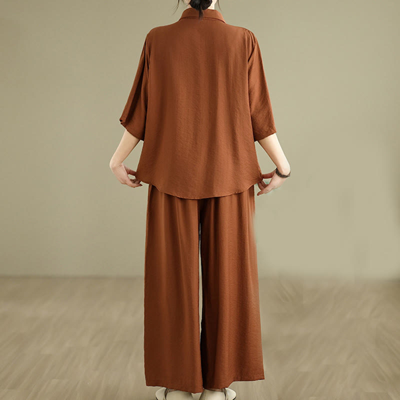 Ensemble 2 pièces décontracté pour femme, chemise à col montant et pantalon ample, Buddha Stones, vêtements de méditation - image 3