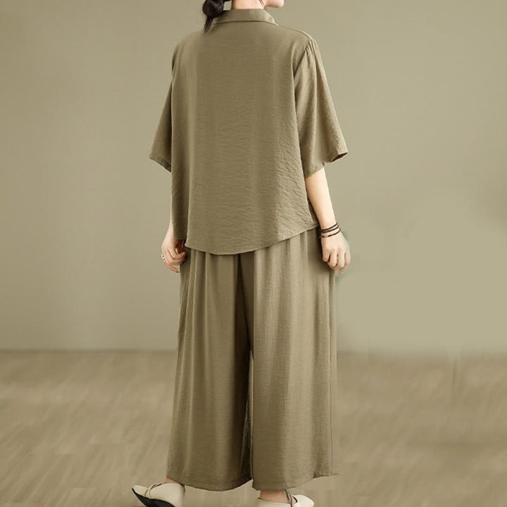 Ensemble 2 pièces décontracté pour femme, chemise à col montant et pantalon ample, Buddha Stones, vêtements de méditation - image 15