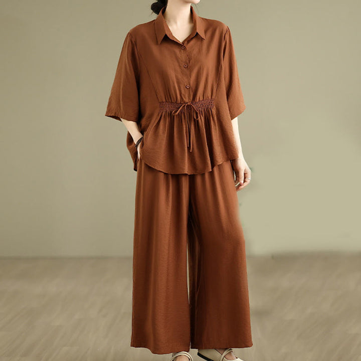 Ensemble 2 pièces décontracté pour femme, chemise à col montant et pantalon ample, Buddha Stones, vêtements de méditation - image 11