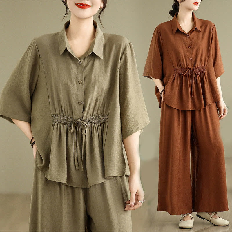 Ensemble 2 pièces décontracté pour femme, chemise à col montant et pantalon ample, Buddha Stones, vêtements de méditation - image 19