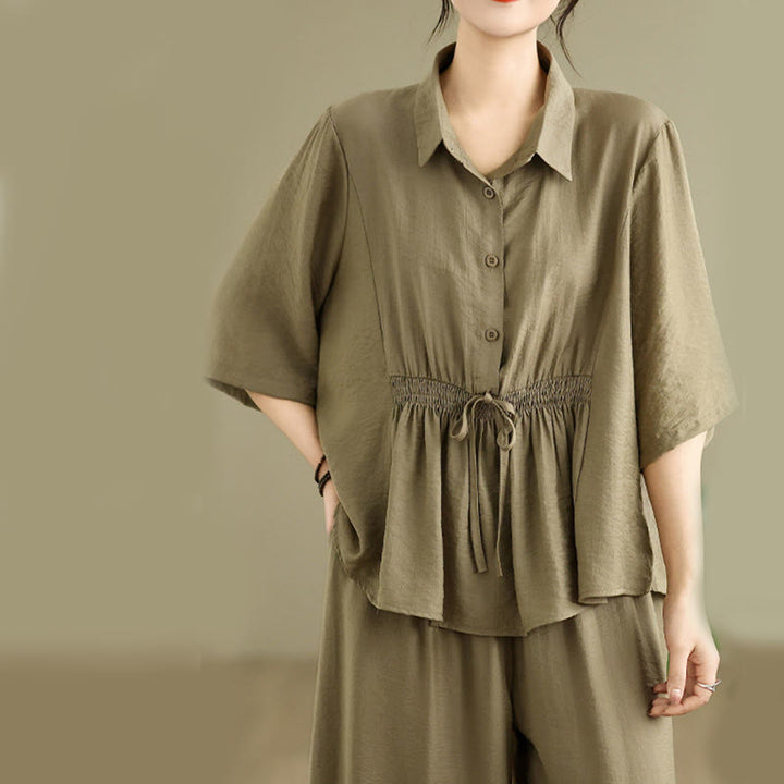 Ensemble 2 pièces décontracté pour femme, chemise à col montant et pantalon ample, Buddha Stones, vêtements de méditation - image 17