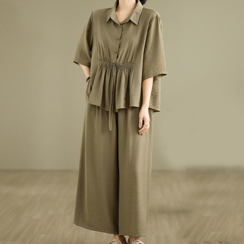Ensemble 2 pièces décontracté pour femme, chemise à col montant et pantalon ample, Buddha Stones, vêtements de méditation - image 14