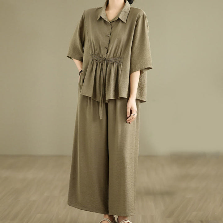 Ensemble 2 pièces décontracté pour femme, chemise à col montant et pantalon ample, Buddha Stones, vêtements de méditation - image 14