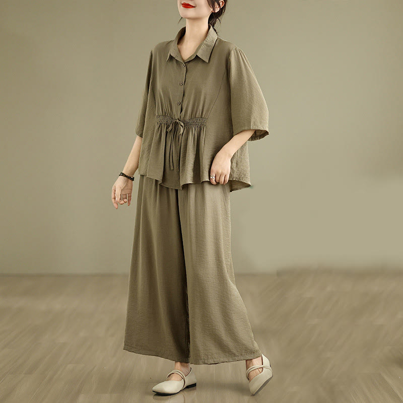 Ensemble 2 pièces décontracté pour femme, chemise à col montant et pantalon ample, Buddha Stones, vêtements de méditation - image 15