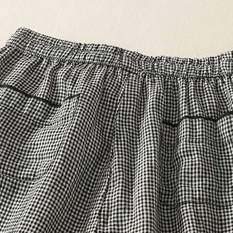 Pantalon sarouel en coton et lin pour femme, motif à carreaux Buddha Stones, avec cordon de serrage et poches - image 3