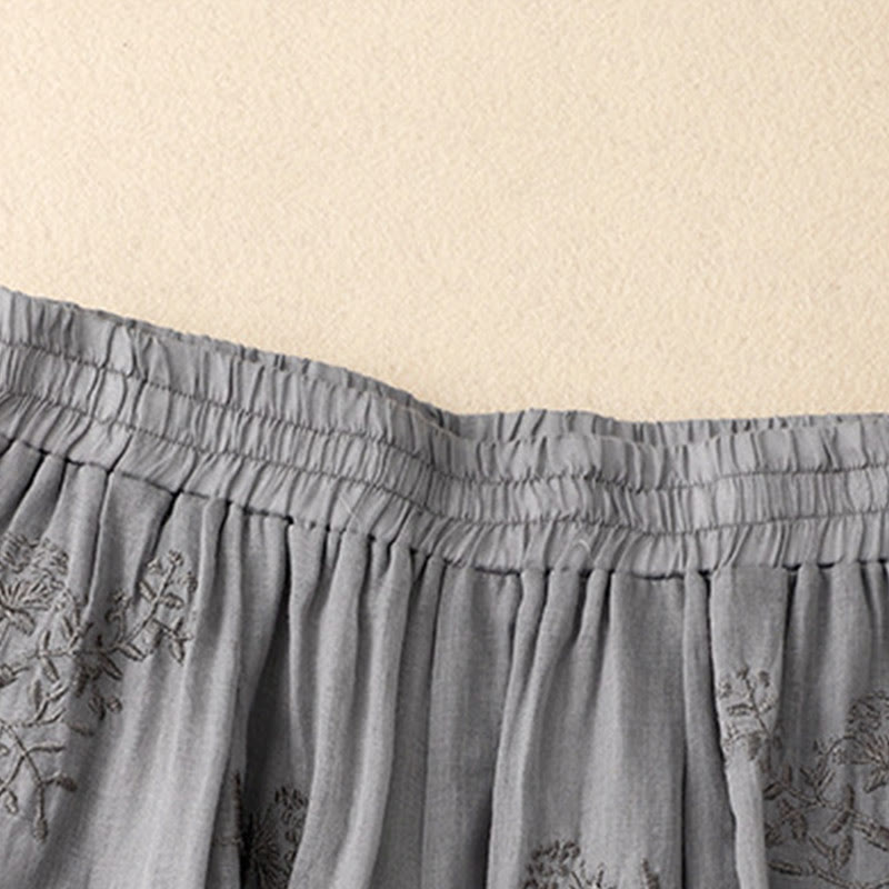 Pantalon sarouel en coton et lin pour femme, avec poches, motif brodé de Buddha Stones - image 1