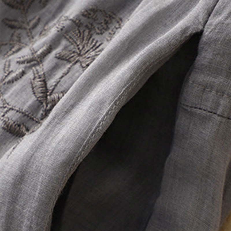 Pantalon sarouel en coton et lin pour femme, avec poches, motif brodé de Buddha Stones - image 2