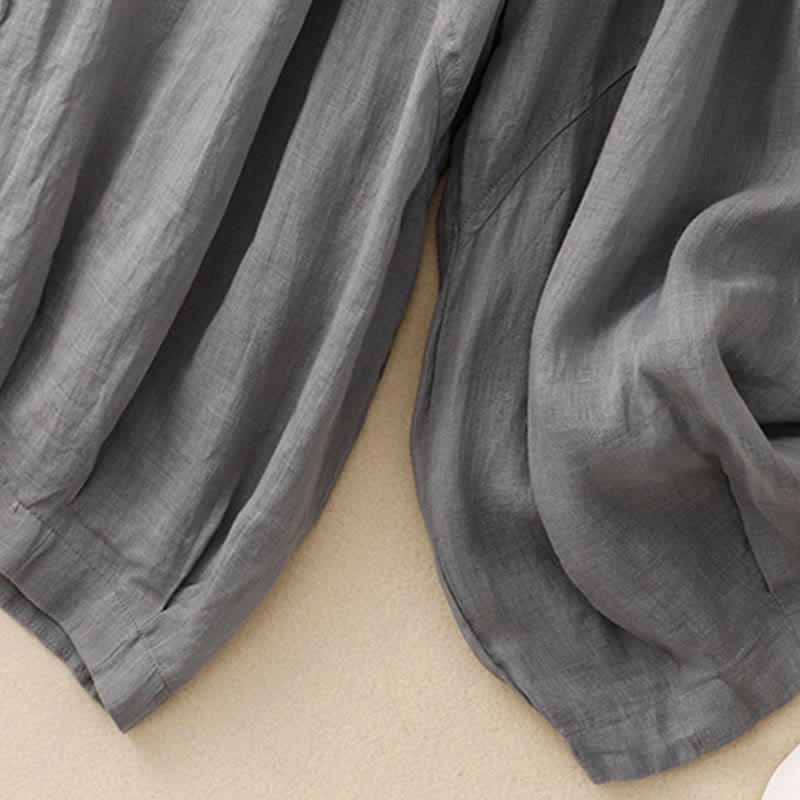 Pantalon sarouel en coton et lin pour femme, avec poches, motif brodé de Buddha Stones - image 3